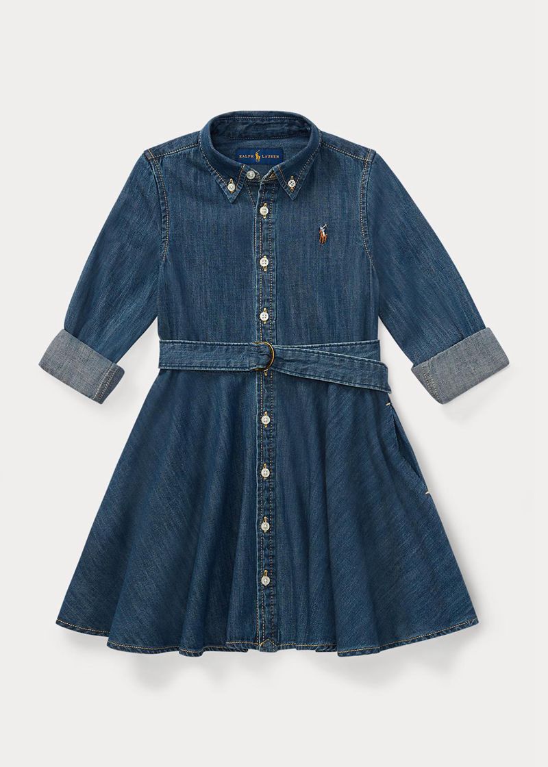 Vestidos Polo Ralph Lauren Niña 1.5-6.5 Años Belted Cotton Denim Shirt Chile Azules LWQMX-0529